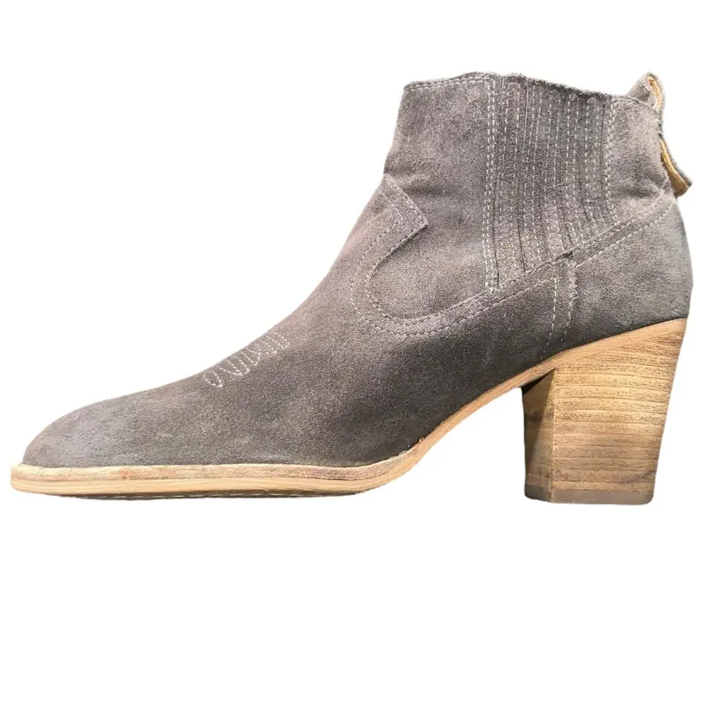 Dolce Vita Gray Suede Western Ankle Boots Women’s 7.5 Stacked Heel Booties